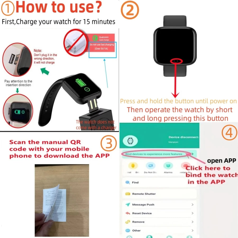 Unisex Smartwatch – Fitness Tracker & Message Alert for Xiaomi/Huawei