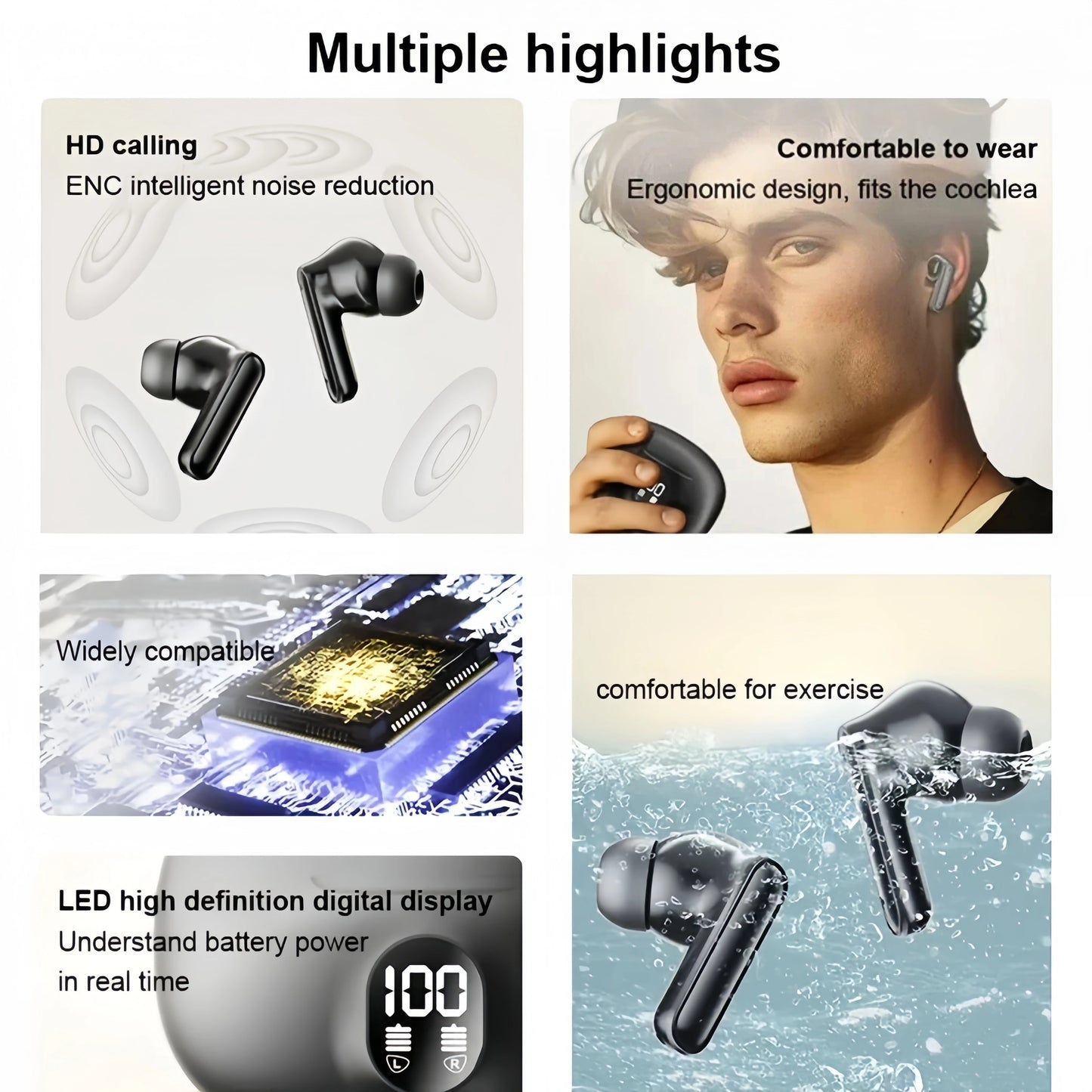 S510 TWS Bluetooth Earbuds – Noise-Reducing, LED Display